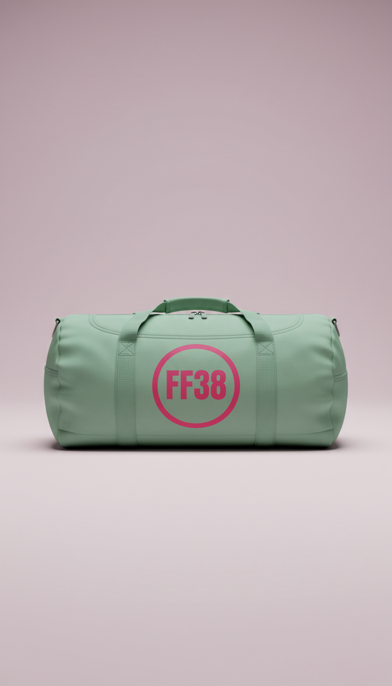 Mint sport duffel bag with pink logo