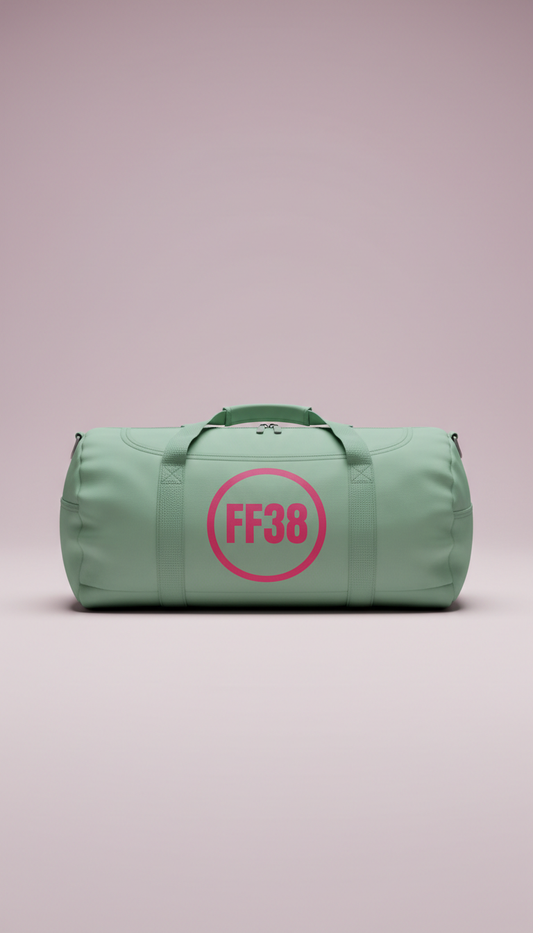 Mint sport duffel bag with pink logo